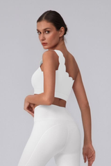 Women's Scalloped Asymmetric One-Shoulder Cropped Sports Bra