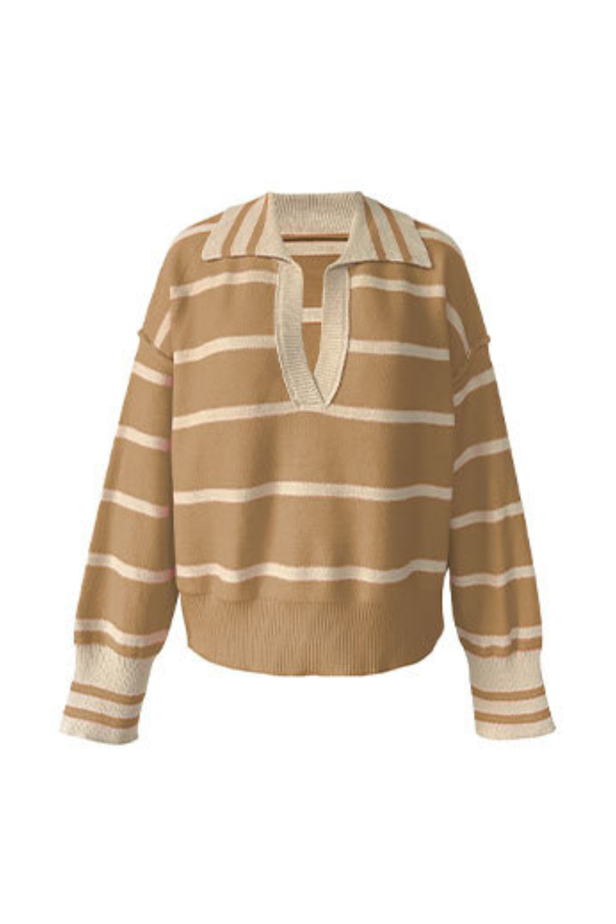 Women's Contrast Stripe Collared V Neck Knit Sweater