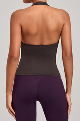 Women's Athletic Patchwork Backless Halterneck Tank Top