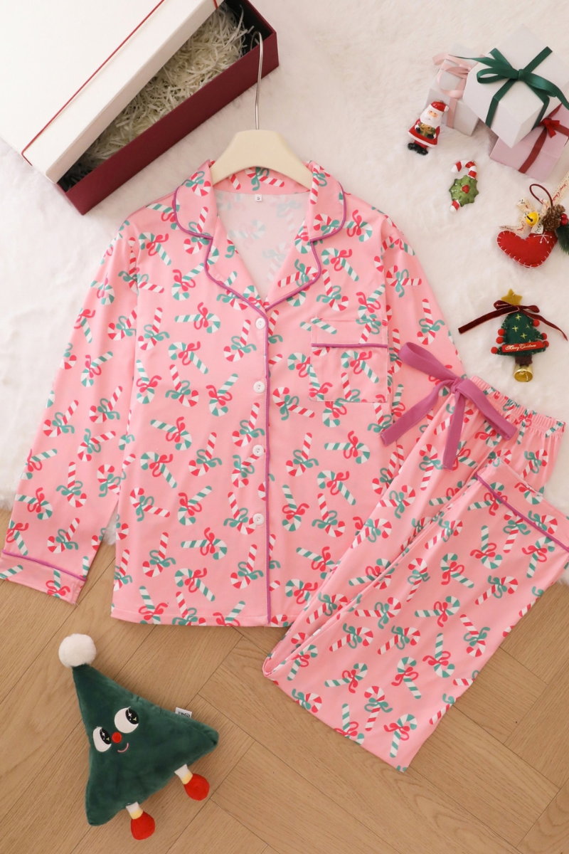 Women's Candy Cane Long Sleeves Christmas Pajama Set