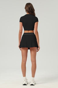 Women Urban Quick-Dry Color-Block Short-Sleeve Tennis Yoga Set With Slimming Skirt