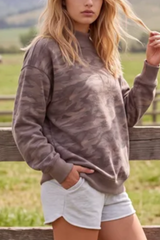 Women's Loungewear Camo Long Sleeve Mock Neck Sweatshirt