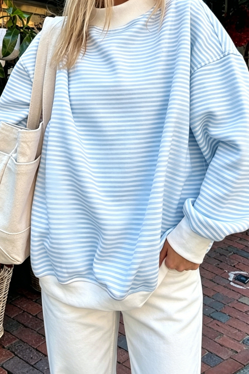 Women's Fall Southern Style Soft Striped Mock Neck Sweatshirt