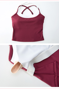 Women's Color-Block Cross-Back Tank Top And Leggingd Set