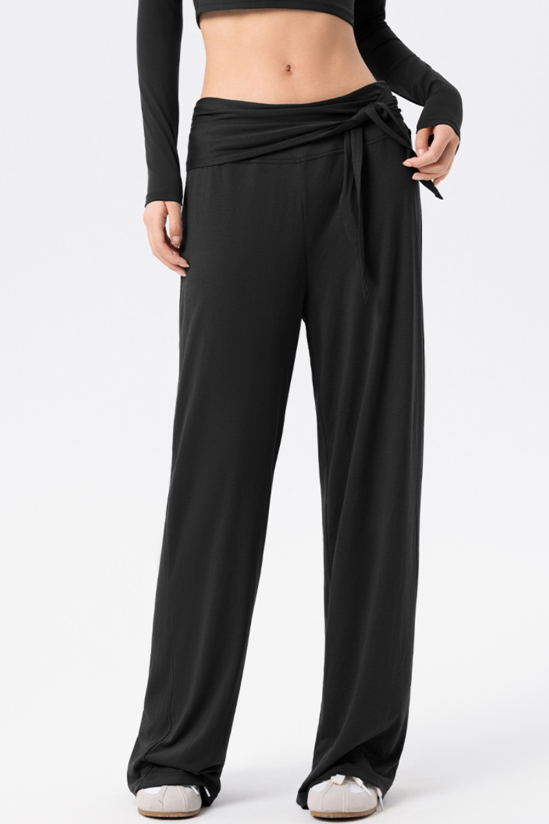 Women's Wrap Waist Flowy Loose-Fitting Wide-Leg Pants