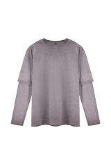 Unisex Fall100% Cotton Washed Fake Two Piece Sweatshirt