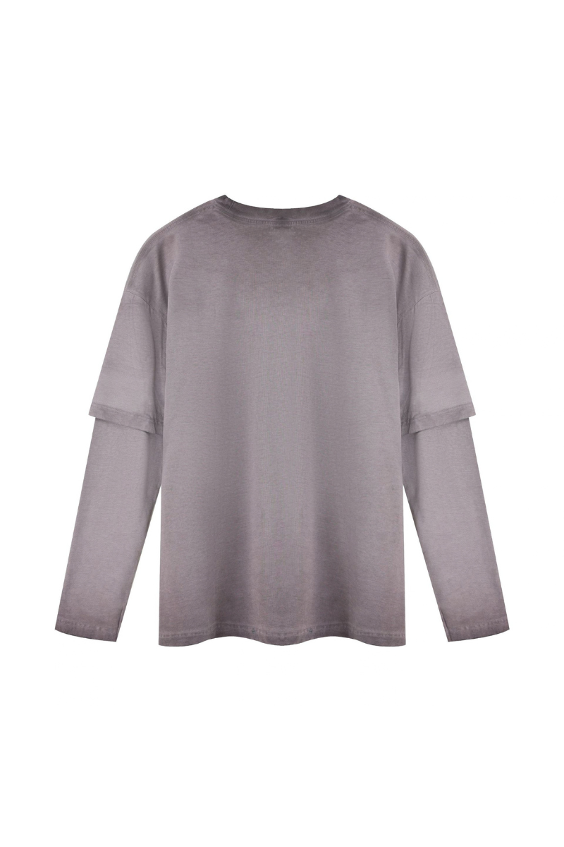 Unisex Fall100% Cotton Washed Fake Two Piece Sweatshirt