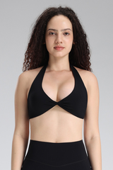Women's Halter Neck Twist Front Deep V Sports Yoga Bra