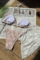 Women's Summer Lace Strap Half Skirt Bikini 3 Piece Set