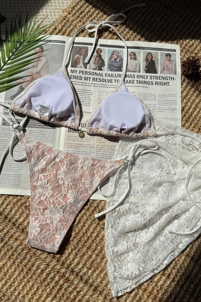 Women's Summer Lace Strap Half Skirt Bikini 3 Piece Set