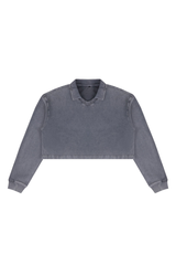 Women's  Fall 100% Cotton Collared V-Neck Crop Sweatshirt