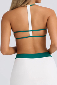 Contrast Halter T-Back Cutout Square Neck Sports Bra