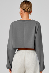Women's Fall Cropped Drop Shoulder Long Sleeve Top