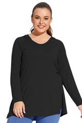 Plus Size Women's Side Pleated Long Sleeve Hooded Cover Up