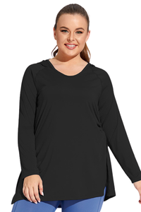 Plus Size Women's Side Pleated Long Sleeve Hooded Cover Up