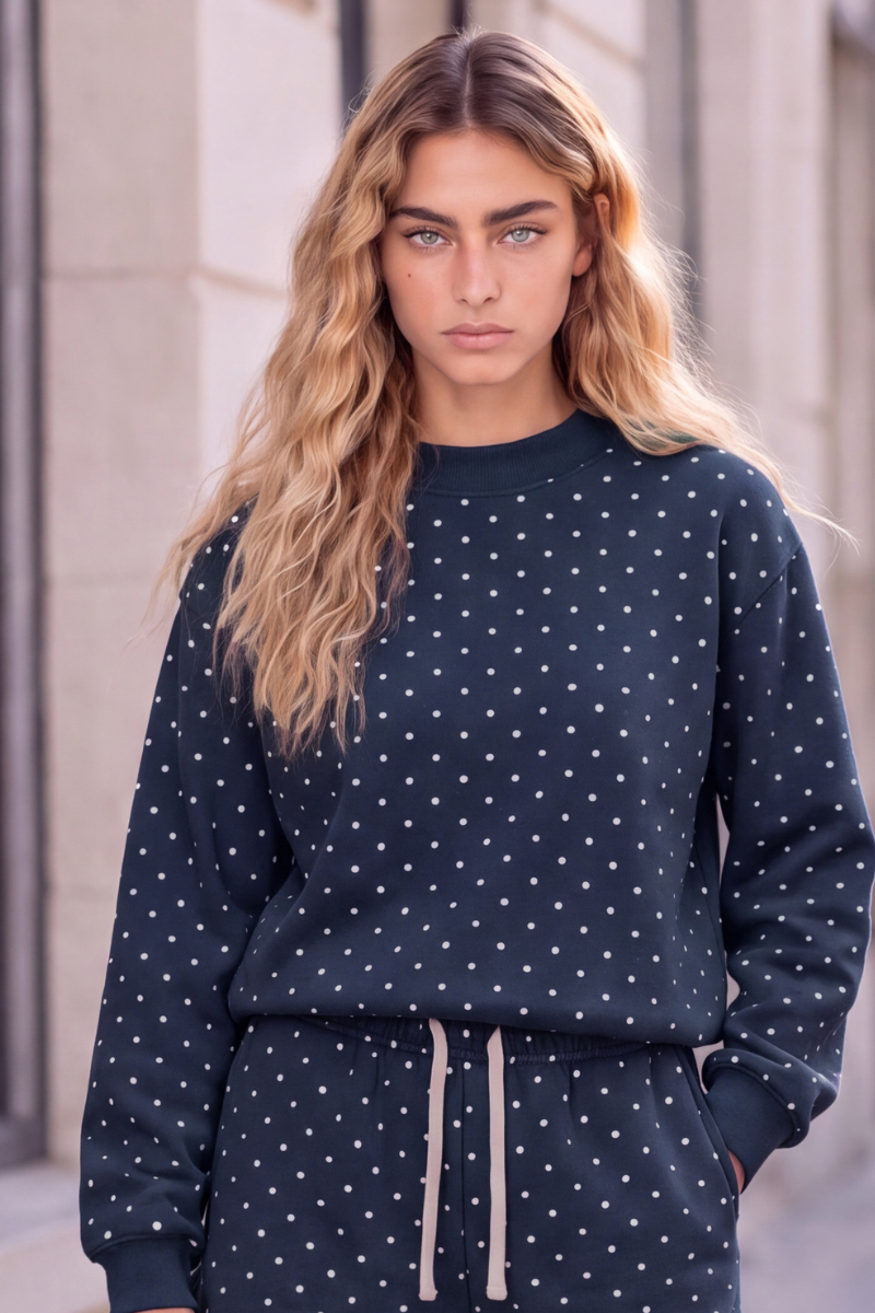 Unisex Fall Cozy Fleece Polka Dot Mockneck Sweatshirt