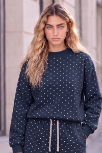 Unisex Fall Cozy Fleece Polka Dot Mockneck Sweatshirt