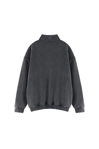 Unisex Fall Vintage Fleece Washed 1/4 Zip Mockneck Sweatshirt