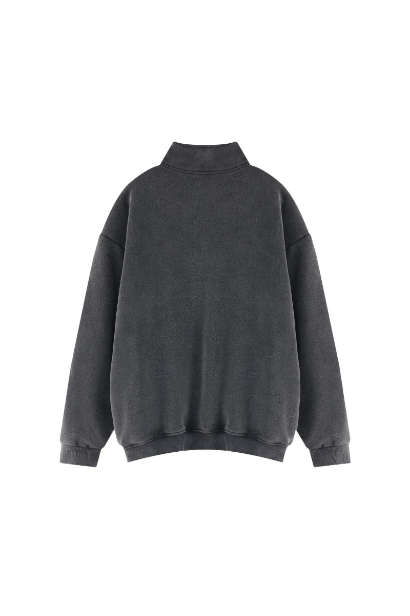 Unisex Fall Vintage Fleece Washed 1/4 Zip Mockneck Sweatshirt