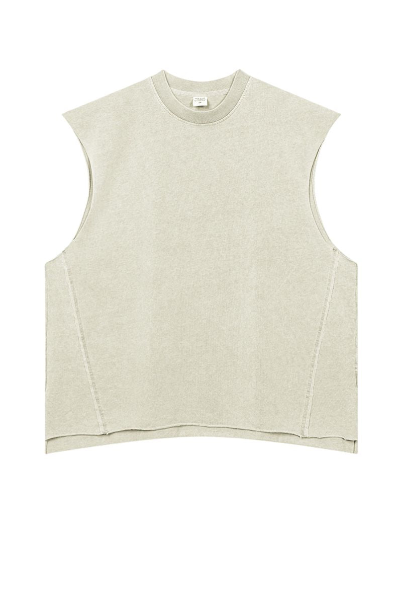 Vintage Washed Distressed Slit Sleeveless Tank Tops