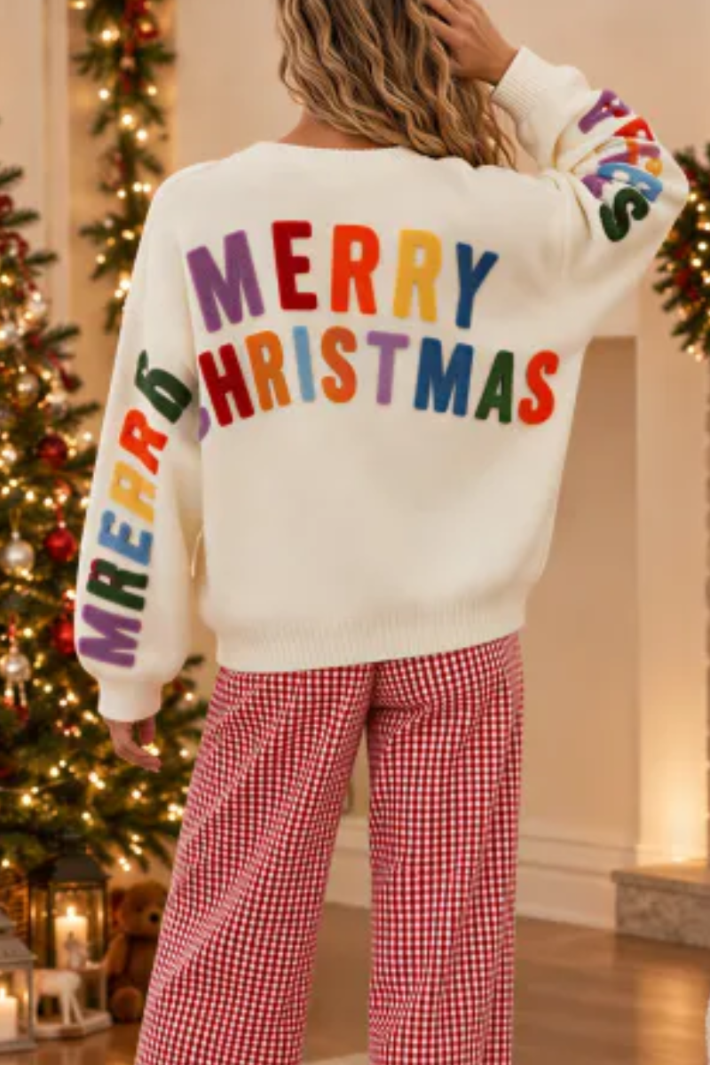 Women's Fall Christmas Lettering Relaxed V-Neck Cardigan