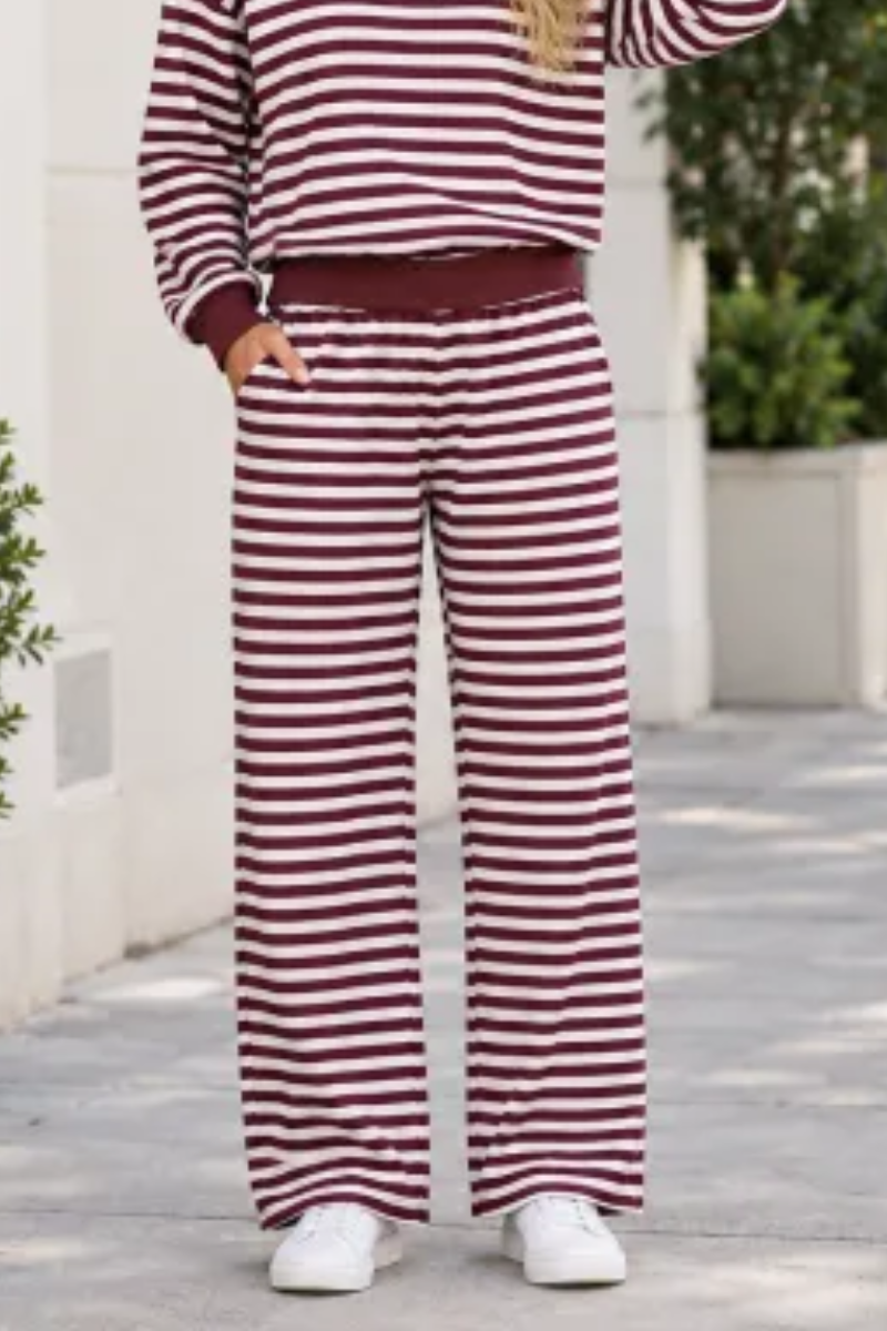 Plus Size Women's Fall Stripe Elastic Waistband Casual Pants