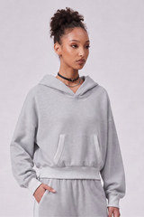 Women's Fall 100% Cotton Contrast-Stitch Boxy Cropped Hoodie