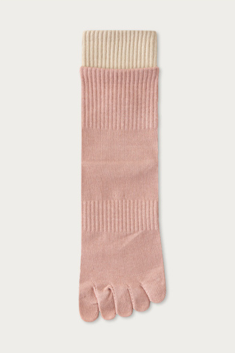 Women's Ribbed Cuff Color-Block Cuff Five-Toe Yoga Socks
