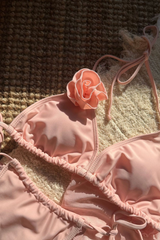 Women's Flower Halter Triangle Ruffle Bikini Three-Piece Set