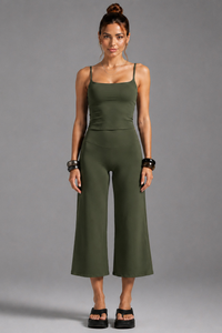 Women'sThin Strap Tank Top And Wide-Leg Capri Pants Sets