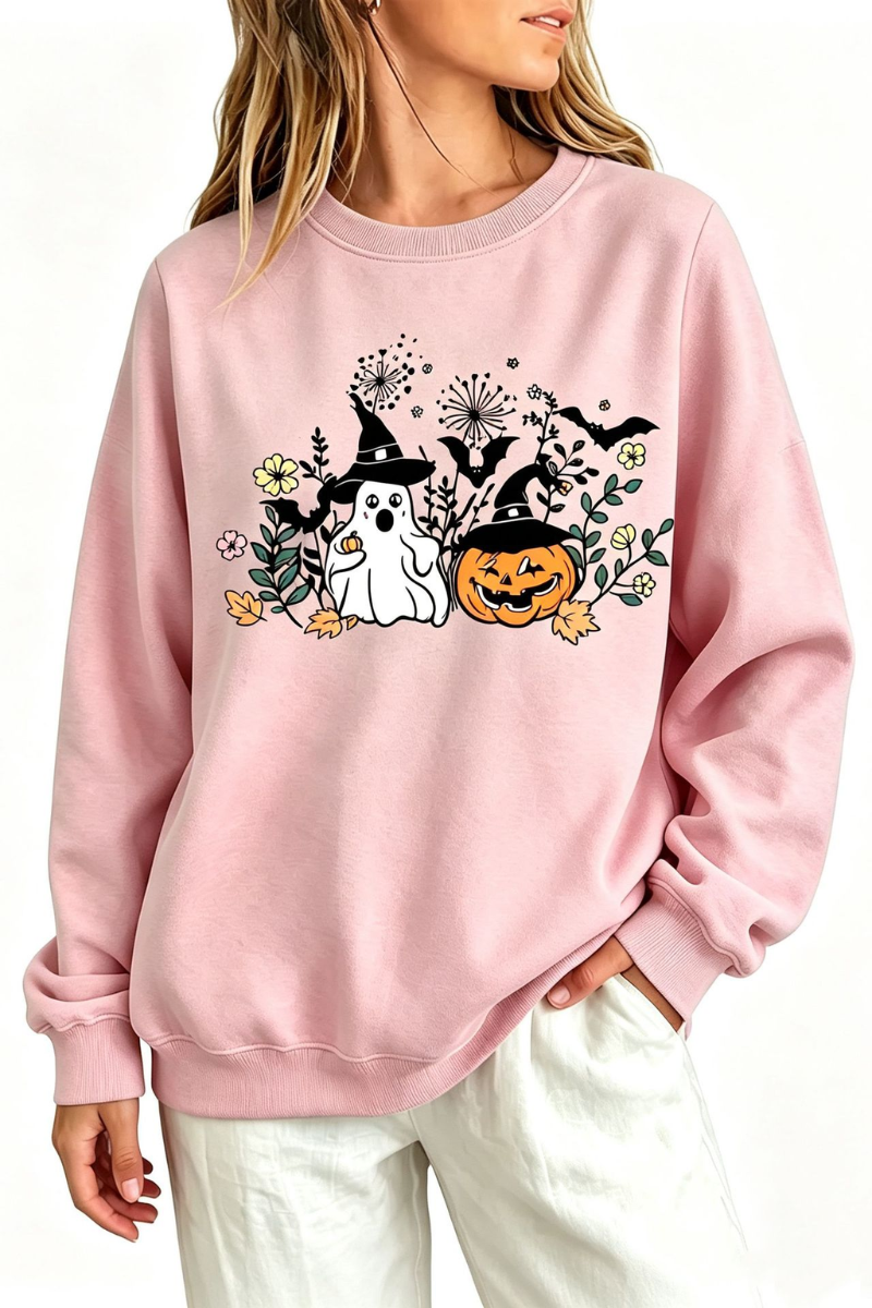 Women's Fall Halloween Witch Ghost Floral Horror Sweatshirt