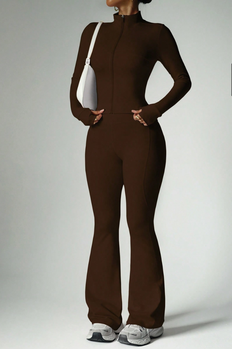 Women's Sport Set:Stand Collar Jacket And Flared Pants