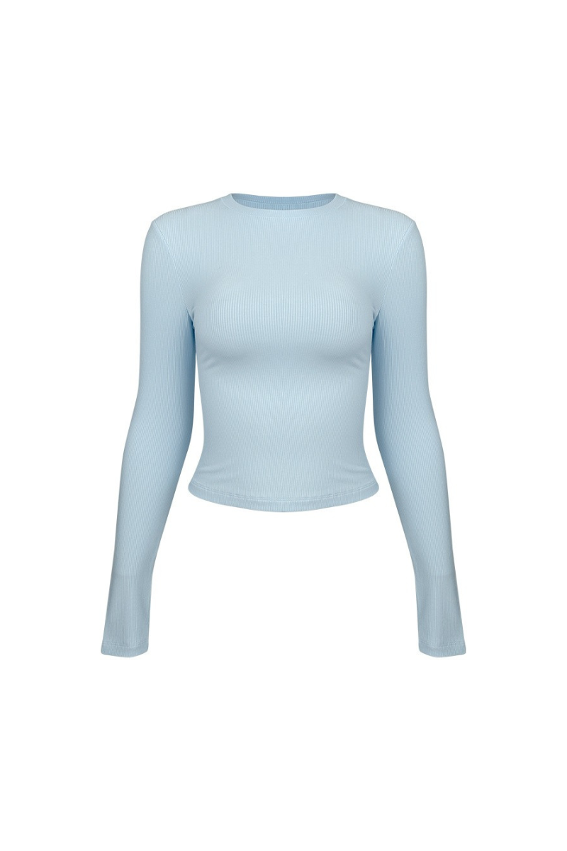 Women's Fall Ribbed Crew Neck Cropped Long Sleeve Top