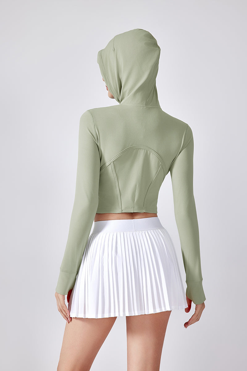Women Hooded Drawstring Short Slim Outdoor Sports Fitness Yoga Jacket