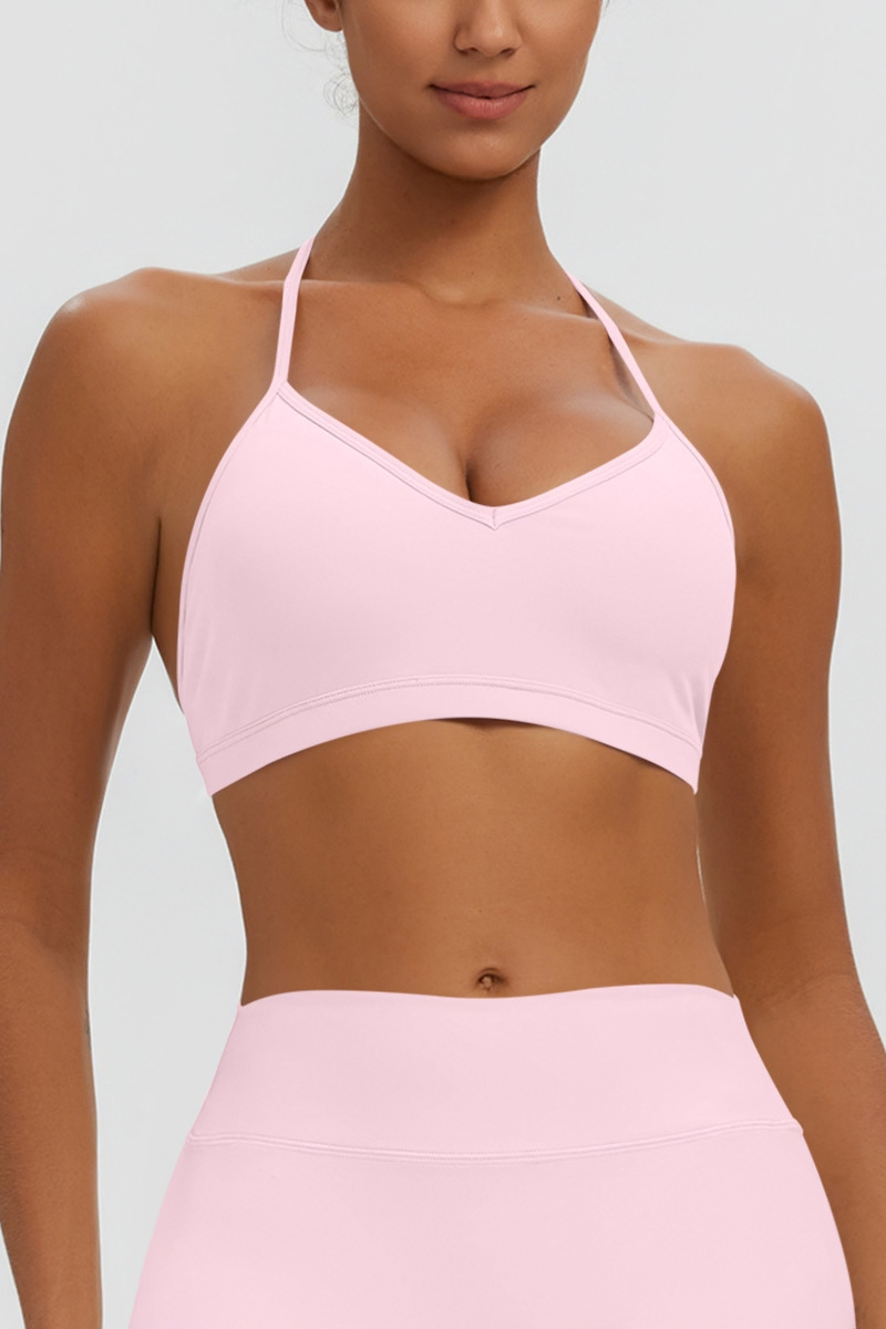 Women's Naked Feel Padded Halter V Neck Sports Bra