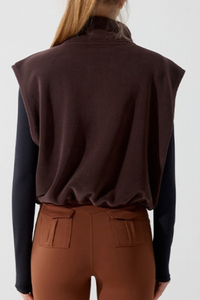 Women's Fall Cropped Drawstring Fleece Stand Collar Vest