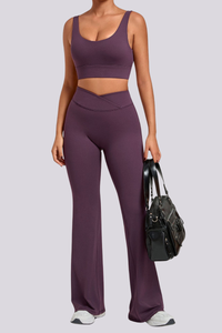 Women's Backless Bra And Cross Waist Flared Pants Sets