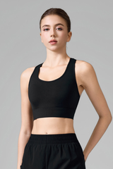 Women's Mesh Splicing Racerback Wide Strap Athletic Tennis Bra
