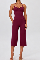 Women's Yoga Sets:Halter Twist Tank Top &Wide Leg Capri Pant