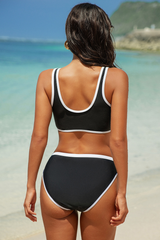 Women Sexy Color Block V-Neck High-Waisted Two Piece Bikini