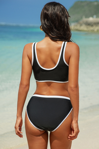 Women Sexy Color Block V-Neck High-Waisted Two Piece Bikini