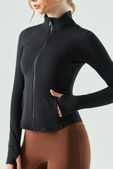 Women's Full Zip Finger Cuffs Slim Fit Sports Yoga Jacket