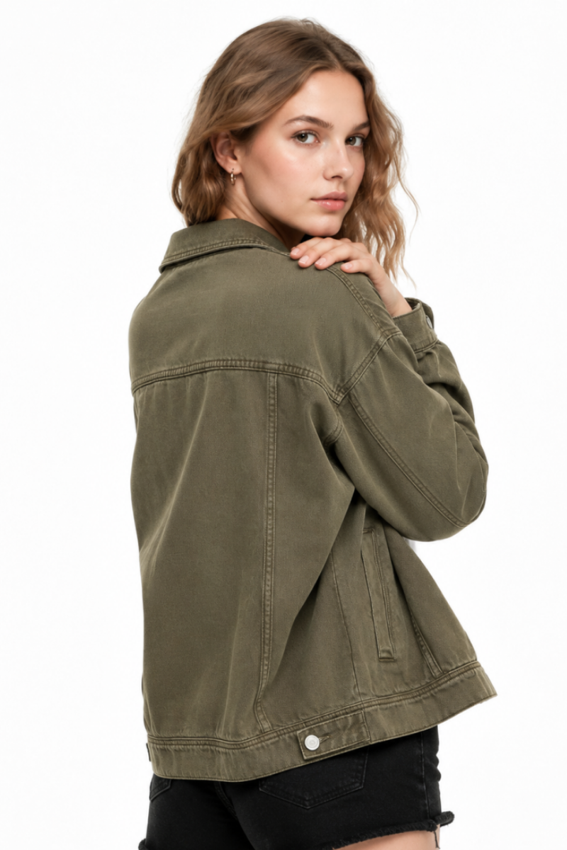 Women's Fall 100% Cotton Oversized Washed Denim Jacket