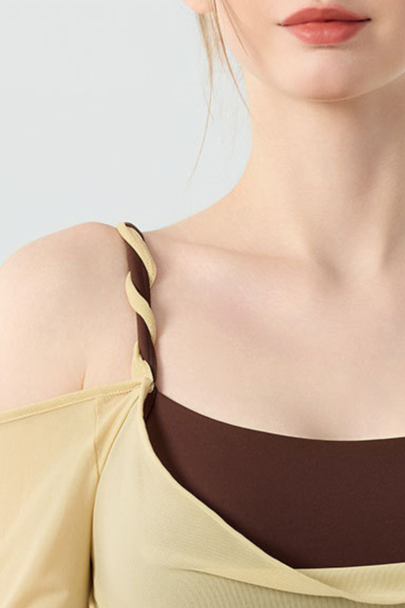 Women’s Twist Strap  Sheer Off-Shoulder Padded Yoga Top