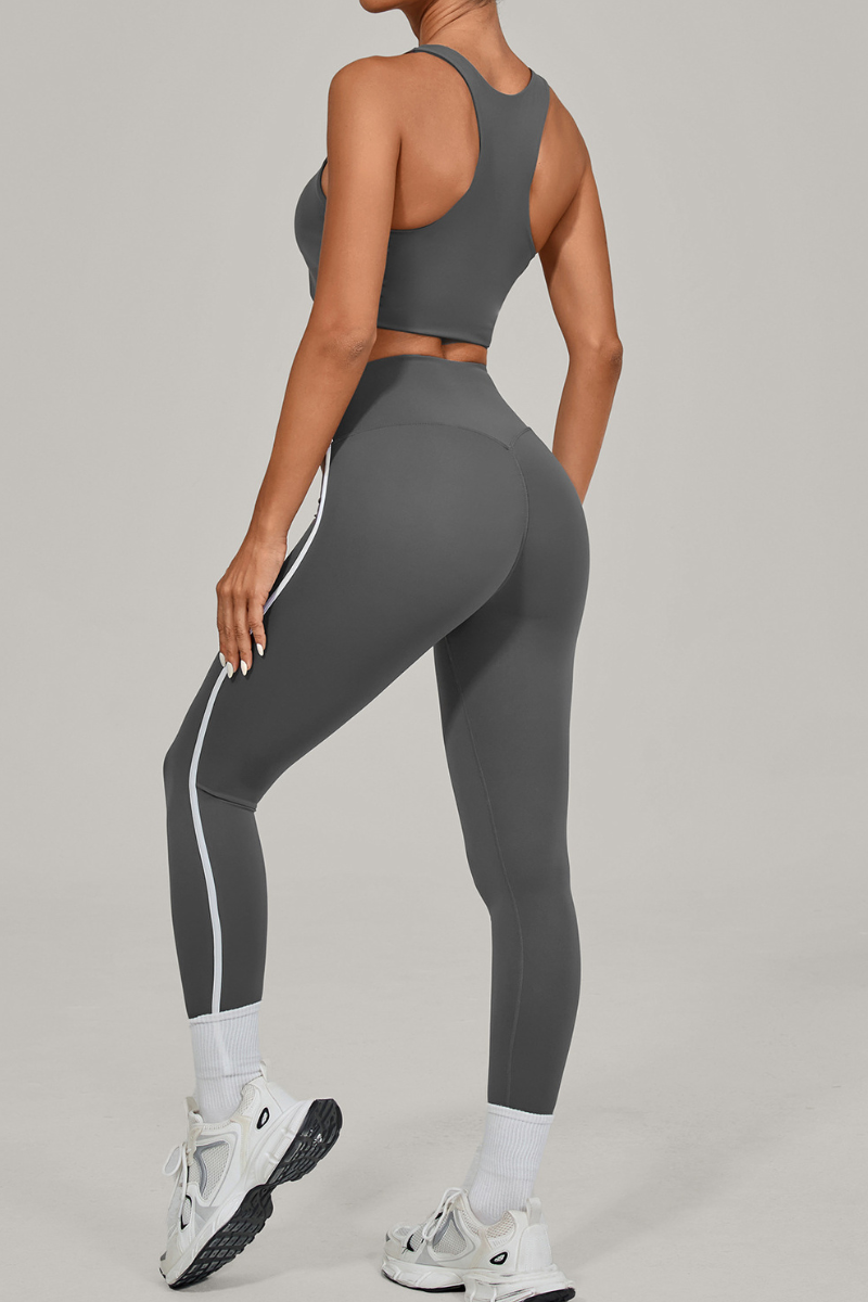 Women's Athletic Set:U-neck Bra And Side-Stripe Leggings