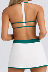 Halter T-Back Sports Bra&High-Waist Split Skort 2-Piece Set