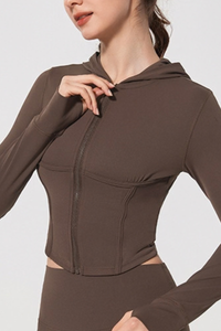Women's Slim Fit Cropped Finger Cuffs Hooded Yoga Jacket