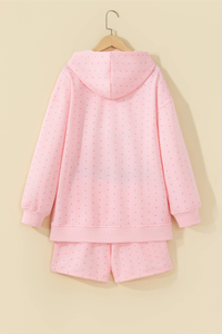 Women's Polka Dot Oversized Hoodie And Short Loungewear Sets