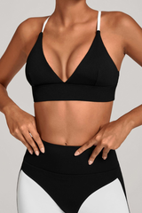 Women's Athletic V-Neck Triangle Cup Color Block Bra