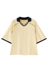 Men's V-Neck Contrast Trim Polo Collar Sports T-shirt